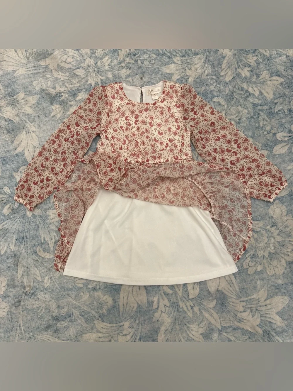 Nannette Girls Floral Long-Sleeve Dress - Cream with Red Print size 6